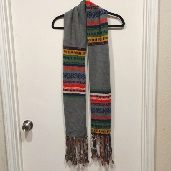 NWT Nordstrom Rack Wool Blend Multicolor Stripe Scarf w/Fringe -Boho Festival - Picture 1 of 7